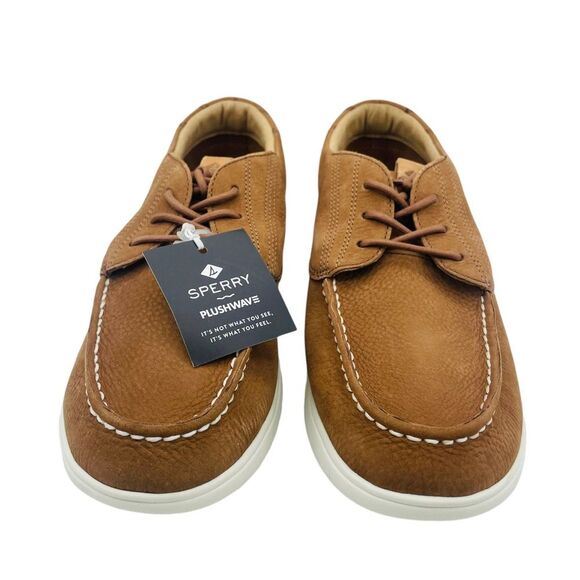 NWT Sperry Plushwave 3 Eye Nubuck Boat Shoe Tan Sz 10 - Picture 1 of 6